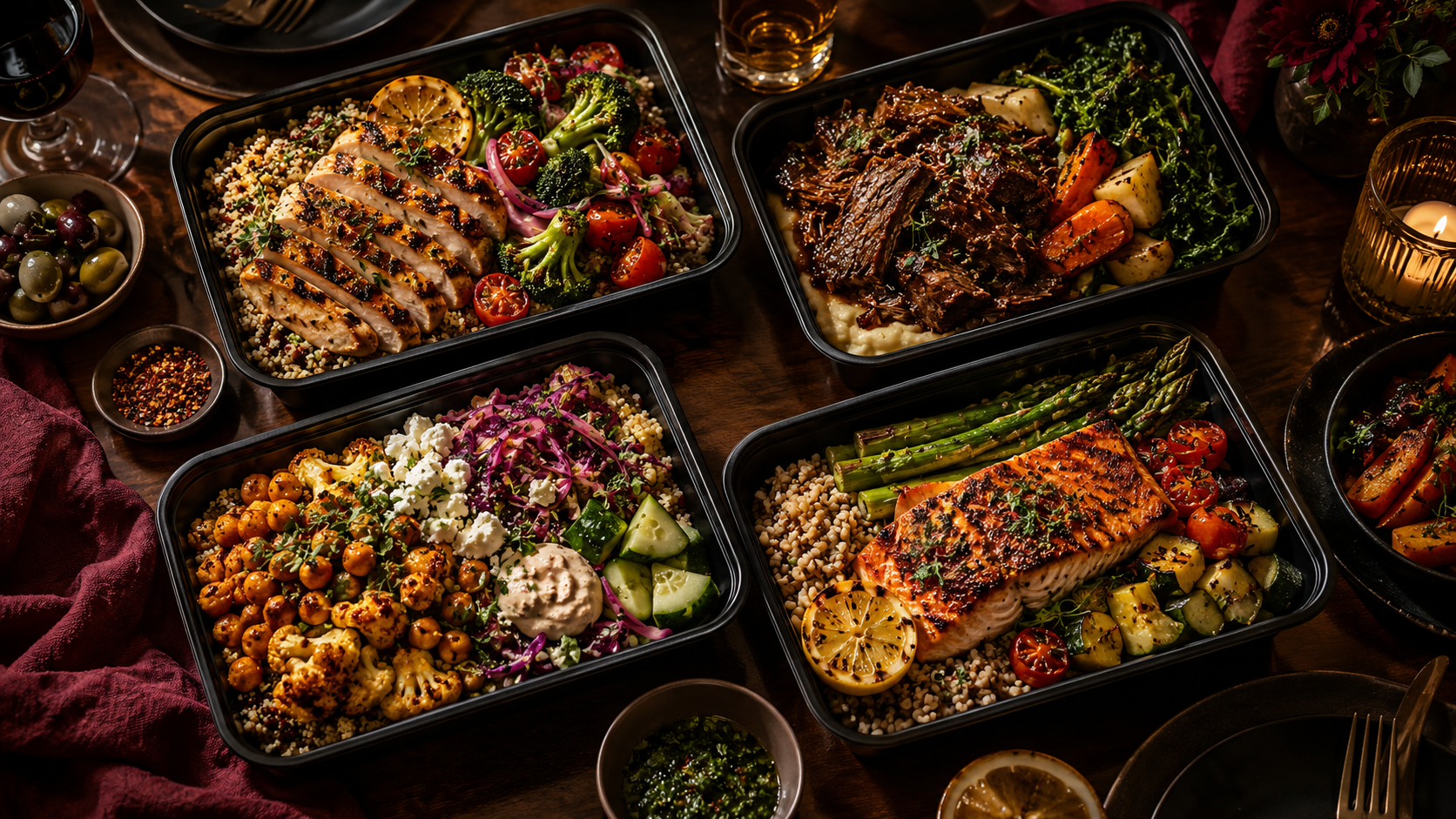 A table of colorful chef-made meals — illustrative concept